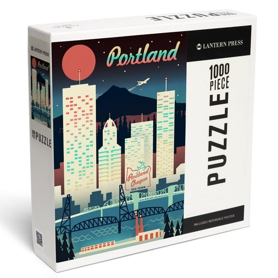 Lantern Press 1000 Piece Jigsaw Puzzle, Portland, Retro Skyline Chromatic Series