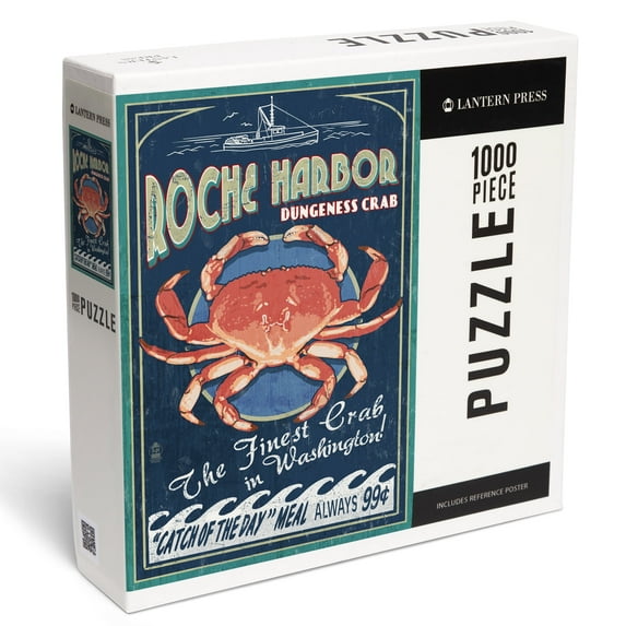 Lantern Press 1000 Piece Jigsaw Puzzle, Roche Harbor, WA, Dungeness Crab Vintage Sign