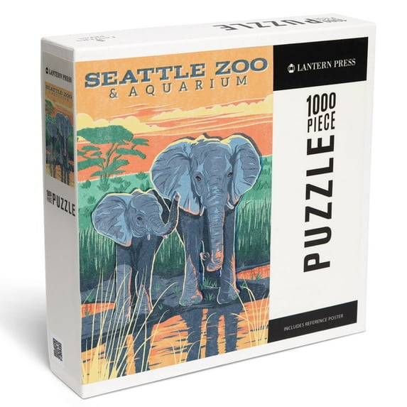 Lantern Press 1000 Piece Jigsaw Puzzle, Seattle Zoo and Aquarium, Vintage Print Press, African Elephant