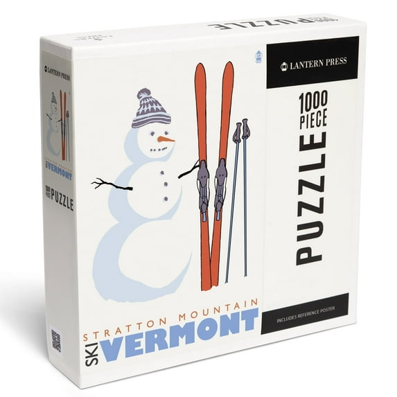 Lantern Press 1000 Piece Jigsaw Puzzle, Stratton Mountain, Vermont, Snowman with Skis