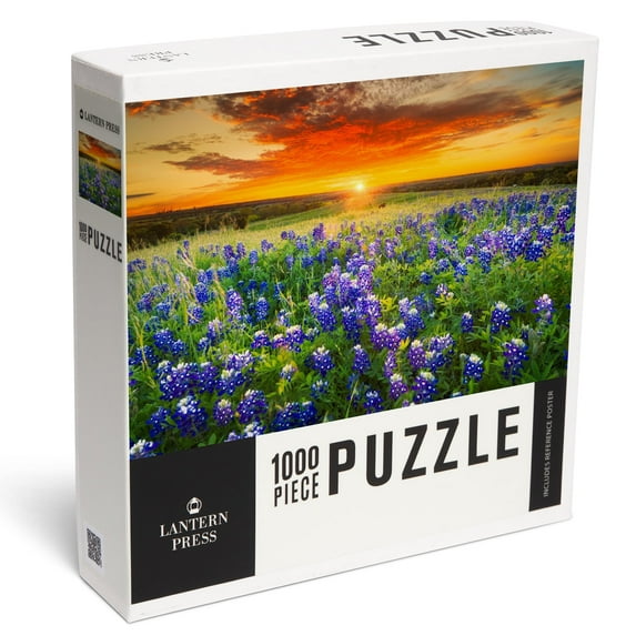 Lantern Press 1000 Piece Jigsaw Puzzle, Texas Bluebonnet Flower Field and Sunset