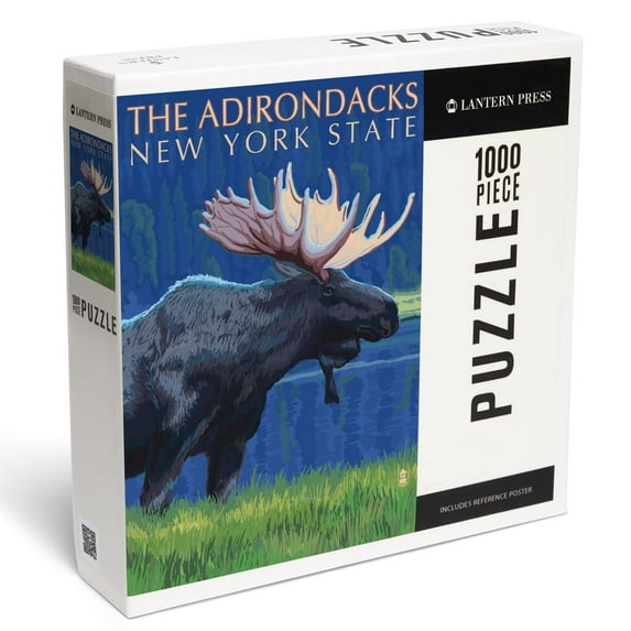 Lantern Press 1000 Piece Jigsaw Puzzle, The Adirondacks, New York, Moose at Night