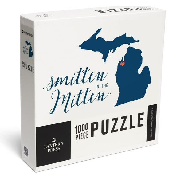 Lantern Press 1000 Piece Jigsaw Puzzle, Traverse City, Michigan, Smitten in the Mitten, Simple Script, Color