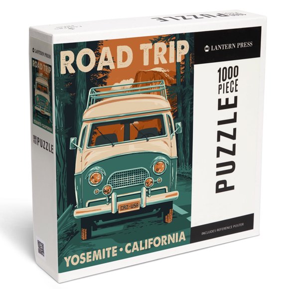 Lantern Press 1000 Piece Jigsaw Puzzle, Yosemite, California, Road Trip, Letterpress, Camper Van