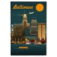 thumbnail image 1 of Lantern Press 12x18 Inch Premium Wood Sign, Ready to Hang Wall Decor, Baltimore, Maryland, Retro Skyline, 1 of 4