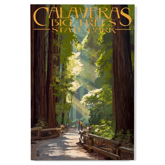 Lantern Press 12x18 Inch Premium Wood Sign, Ready to Hang Wall Decor, Calaveras Big Trees State Park, California, Pathway in Trees