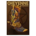 thumbnail image 1 of Lantern Press 12x18 Inch Premium Wood Sign, Ready to Hang Wall Decor, Cheyenne, Wyoming, Boot and Star, 1 of 4