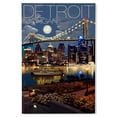 thumbnail image 1 of Lantern Press 12x18 Inch Premium Wood Sign, Ready to Hang Wall Decor, Detroit, Michigan, Skyline at Night, 1 of 4