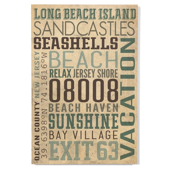 Lantern Press 12x18 Inch Premium Wood Sign, Ready to Hang Wall Decor, Long Beach Island, New Jersey, Typography (#2)