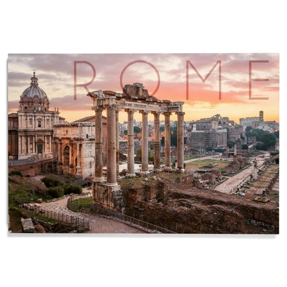 Lantern Press 12x18 Inch Premium Wood Sign, Ready to Hang Wall Decor, Rome, Italy, Roman Forum and Sunrise