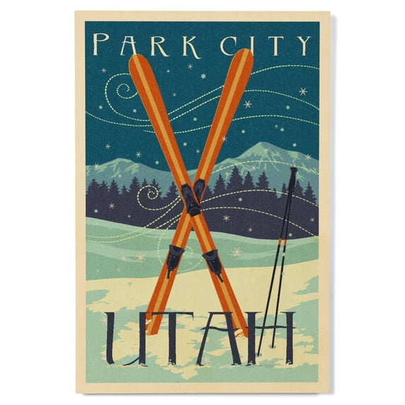 Lantern Press 12x18 Inch Premium Wood Sign, Ready to Hang Wall Decor, Utah, Letterpress, Crossed Skis