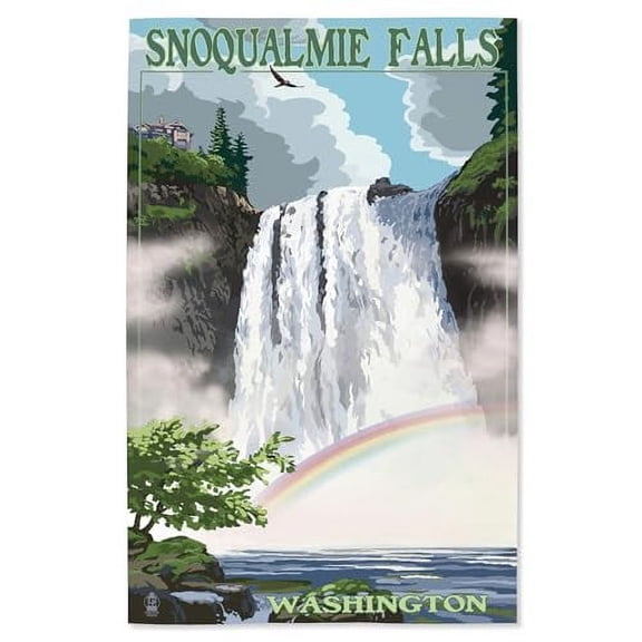 Lantern Press 16x24 Inch Giclee Art Print Wall Decor, Snoqualmie Falls, Washington, Summer Scene