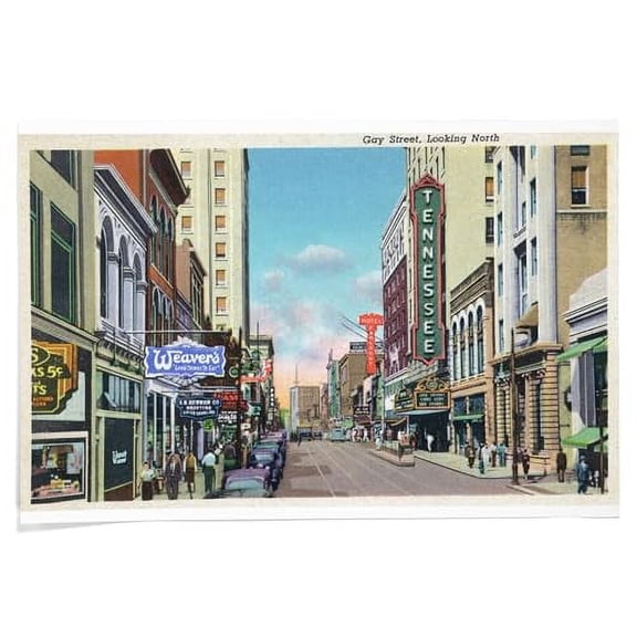 Lantern Press 24x36 Inch Giclee Art Print Wall Decor, Knoxville, Tennessee, Northern View up Gay Street