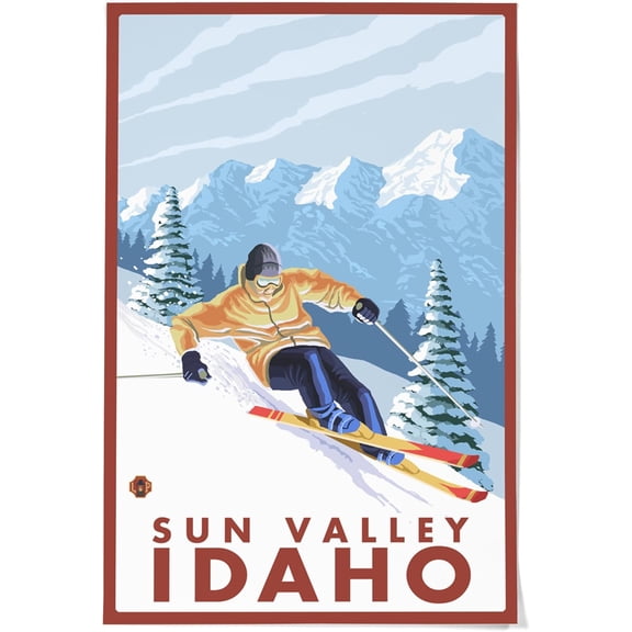 Lantern Press 36x54 Inch Giclee Art Print Wall Decor, Sun Valley, Idaho, Downhill Snow Skier