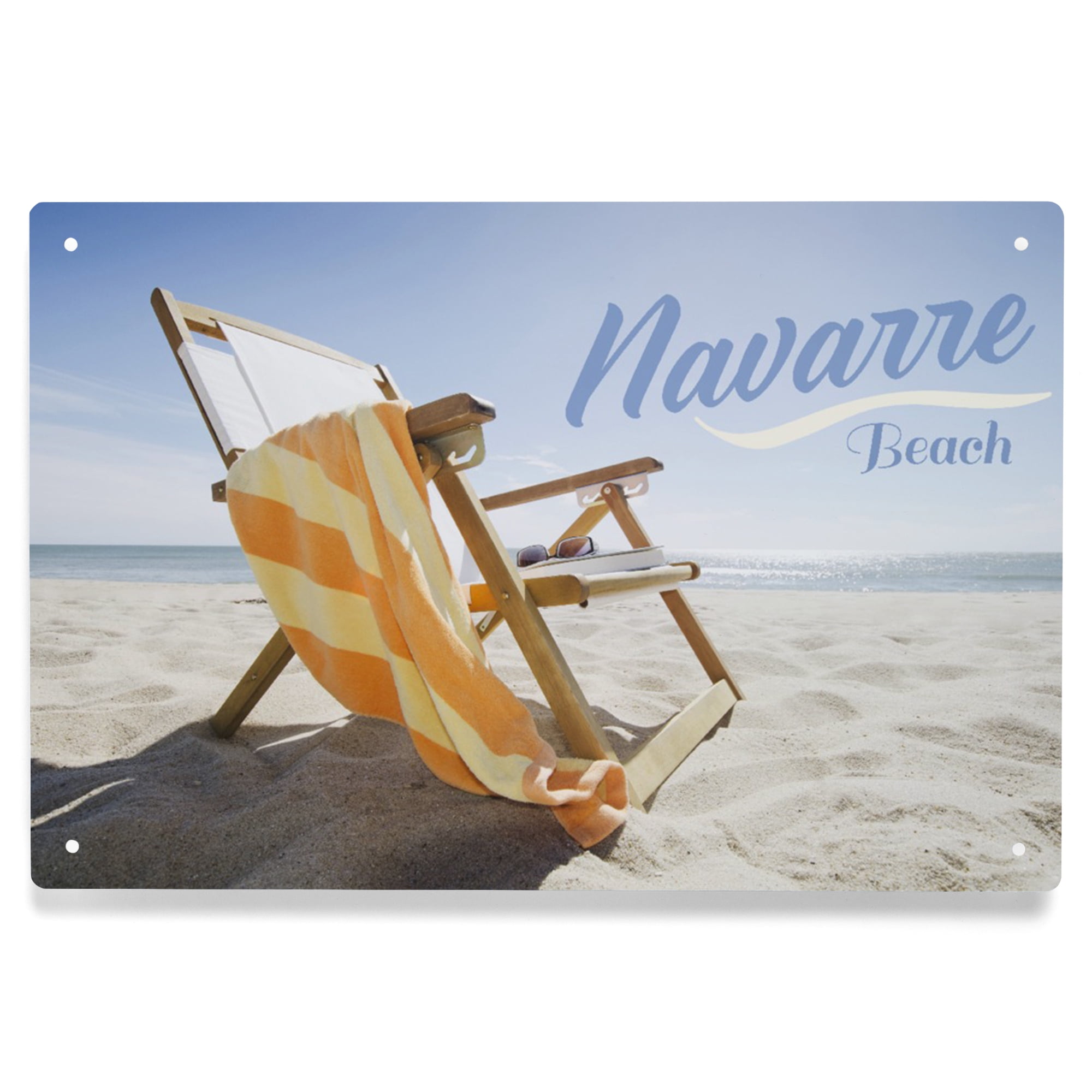 Lantern Press 6x9 Inch Metal Sign, Navarre Beach, Folding Beach Chair