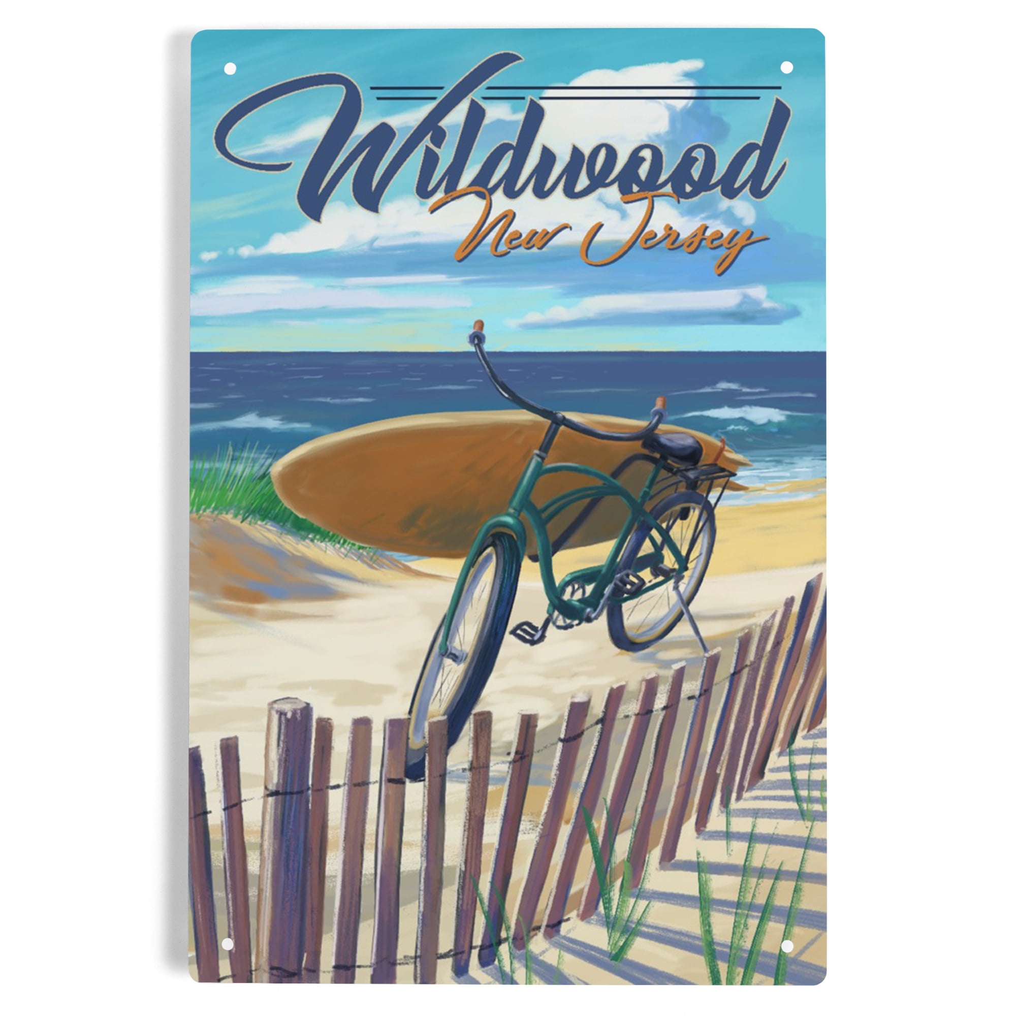 Lantern Press 6x9 Inch Metal Sign, Wildwood, New Jersey, Beach Cruiser