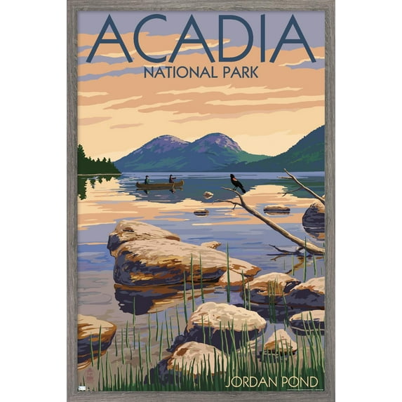 Lantern Press - Acadia National Park, Maine, Jordan Pond Wall Poster, 14.725" x 22.375" Framed