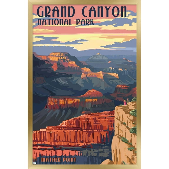 Lantern Press - Grand Canyon National Park, Arizona, Mather Point Wall Poster, 14.725" x 22.375" Framed