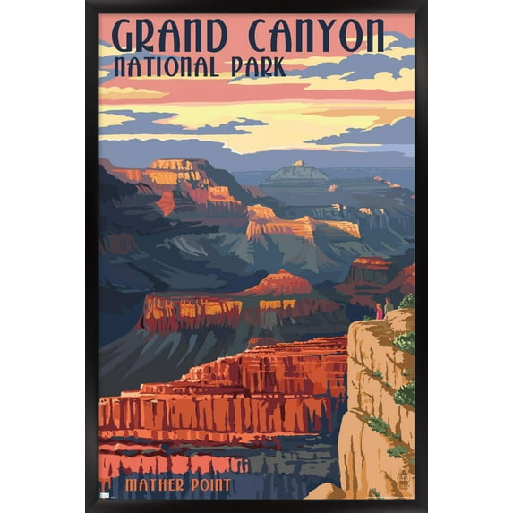 Lantern Press - Grand Canyon National Park, Arizona, Mather Point Wall Poster, 14.725" x 22.375" Framed