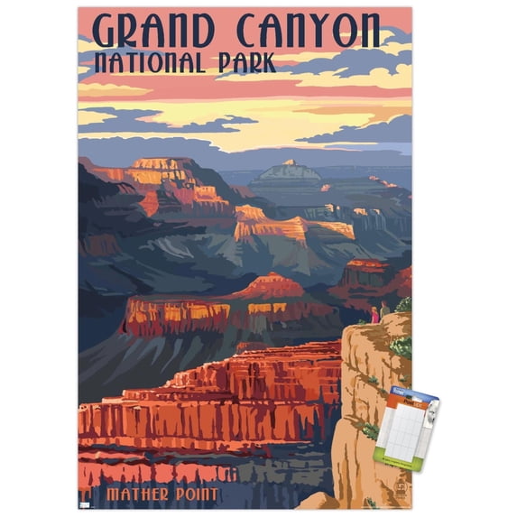 Lantern Press - Grand Canyon National Park, Arizona, Mather Point Wall Poster, 22.375" x 34"