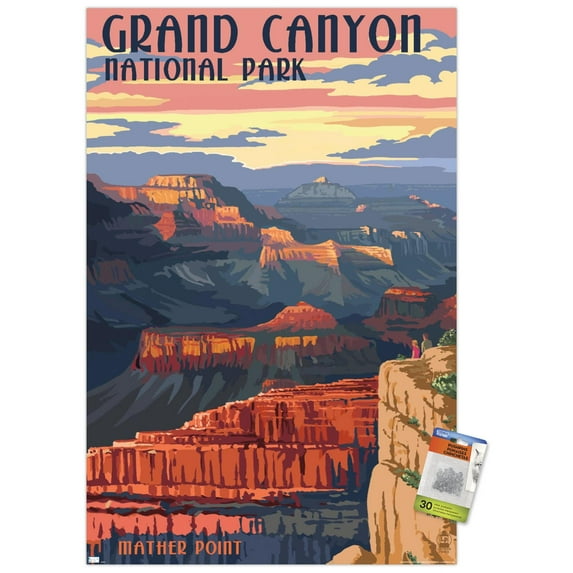 Lantern Press - Grand Canyon National Park, Arizona, Mather Point Wall Poster with Pushpins, 22.375" x 34"