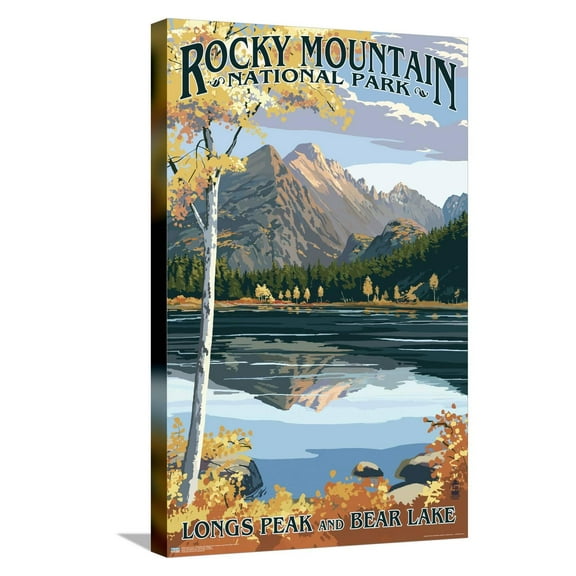 Lantern Press - Rocky Mountain National Park, Colorado, Longs Peak & Bear Lake Fall Canvas Wall Poster, 14.725" x 22.375"