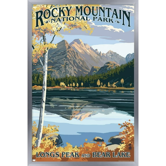 Lantern Press - Rocky Mountain National Park, Colorado, Longs Peak & Bear Lake Fall Wall Poster, 22.375" x 34" Framed