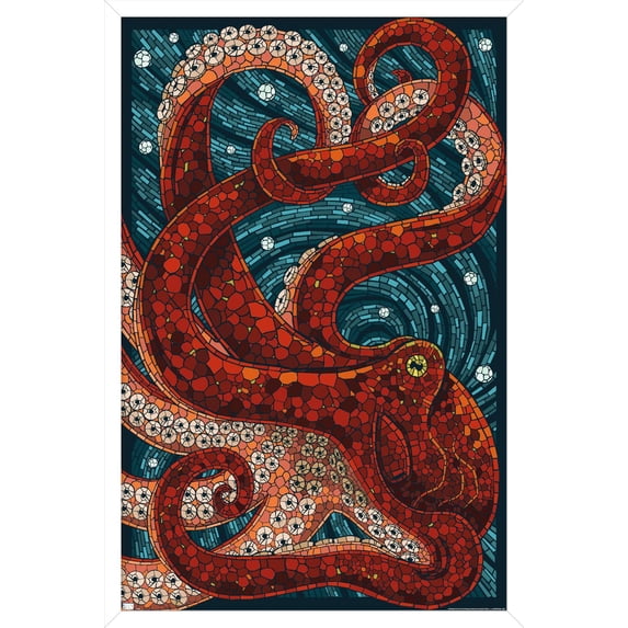 Lantern Press - Yachats, Oregon, Octopus Mosaic Wall Poster, 22.375" x 34" Framed
