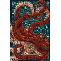 Lantern Press - Yachats, Oregon, Octopus Mosaic Wall Poster, 22.375" x 34"