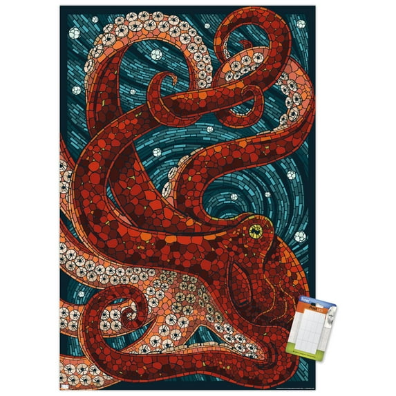 Lantern Press - Yachats, Oregon, Octopus Mosaic Wall Poster, 22.375" x 34"