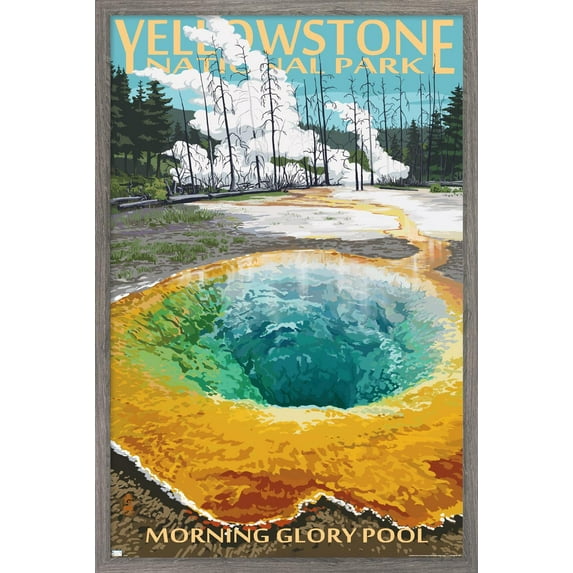 Lantern Press - Yellowstone National Park, Wyoming, Morning Glory Pool Wall Poster, 22.375" x 34" Framed