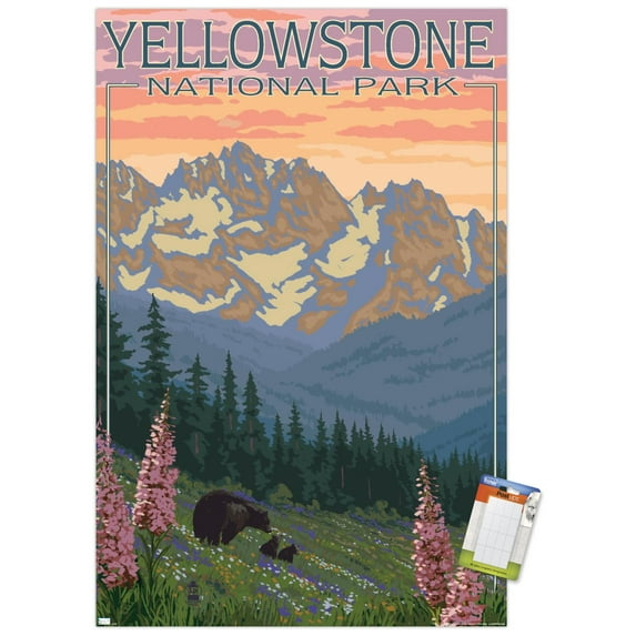 Lantern Press - Yellowstone National Park, Wyoming, Spring Flowers Wall Poster, 22.375" x 34"