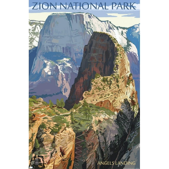 Lantern Press - Zion National Park, Utah, Angels Landing Wall Poster, 22.375" x 34"