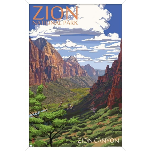 Lantern Press - Zion National Park, Utah, Zion Canyon View Wall Poster, 22.375" x 34" Framed