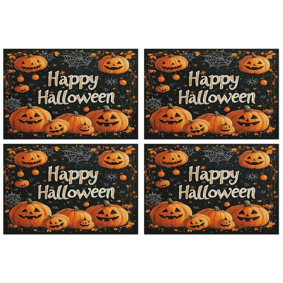 Lantern Pumpkin Halloween Spooky Table Mats Set of 4 12x18in Inch Seasonal Fall Holiday Place Mat Washable Anti-Skid Dining Table Mats for Wedding Restaurant & Camping