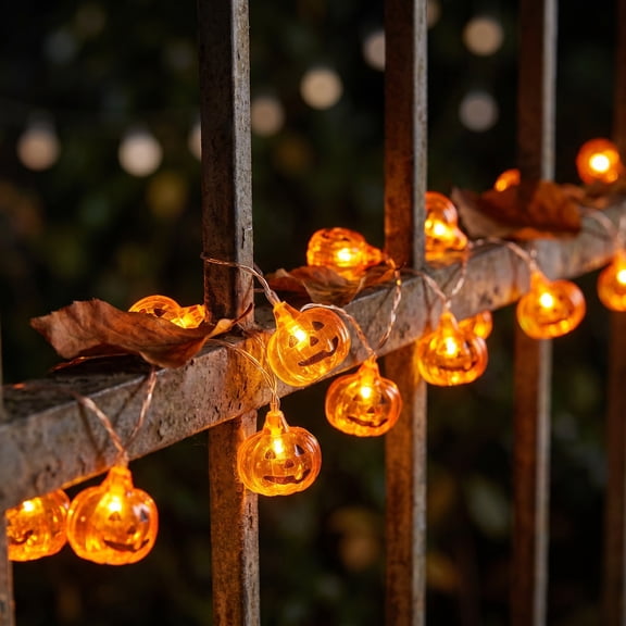 Lantern Pumpkin LED Copper Wire String Lights, Battery Operated Warm Orange Halloween Fairy Lights, Spooky Pumpkin Face Decor Light Strings for Indoor Window Mantel Table Halloween Decorations