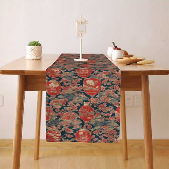 Lantern Retro China Table Runner, Seasonal Fall Winter Kitchen Dining Table Decoration for Home Party Decor 13 x 36 Inch