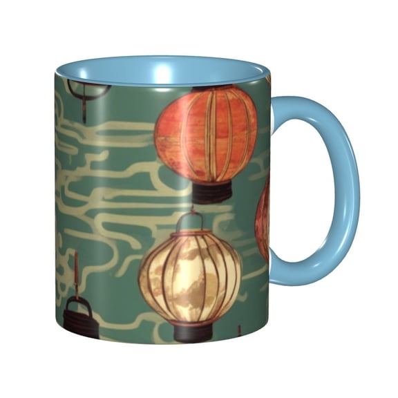 Lantern Retro Coffee Mug Fun Custom Ceramic Mugs 11oz Sky Blue