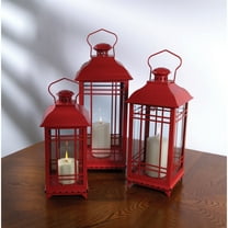 Lantern (Set Of 3) 14"H, 17"H, 20"H Metal, Glass - Red