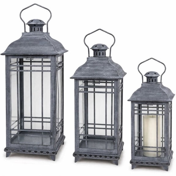 Lantern (Set Of 3) 14"H, 17"H, 20"H Metal - Glass