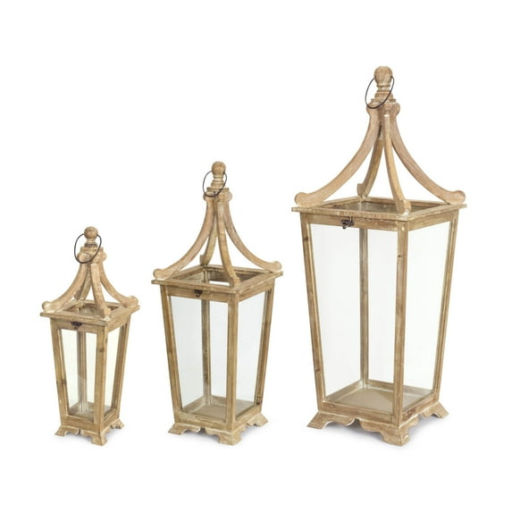 Lantern (Set Of 3) 20.5"H, 29.5"H, 39.75"H Wood, Glass