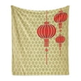 thumbnail image 1 of Lantern Soft Flannel Fleece Blanket, Lanterns with Baroque Repeating Pattern Background New Year Celebration Art, Cozy Plush for Indoor and Outdoor Use, 60" x 80", Earth Yellow Red, by Ambesonne, 1 of 5