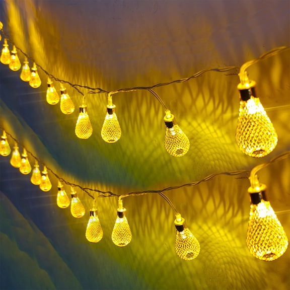 Lantern String Lights Battery Powered 65 Inch Fairy Lantern Lights 10 LED Golden Raindrop Lights, Warm White String Lights for Outdoor, Patio, Garden, Tent, Bedroom, Party, Wedding, Xmas Decor