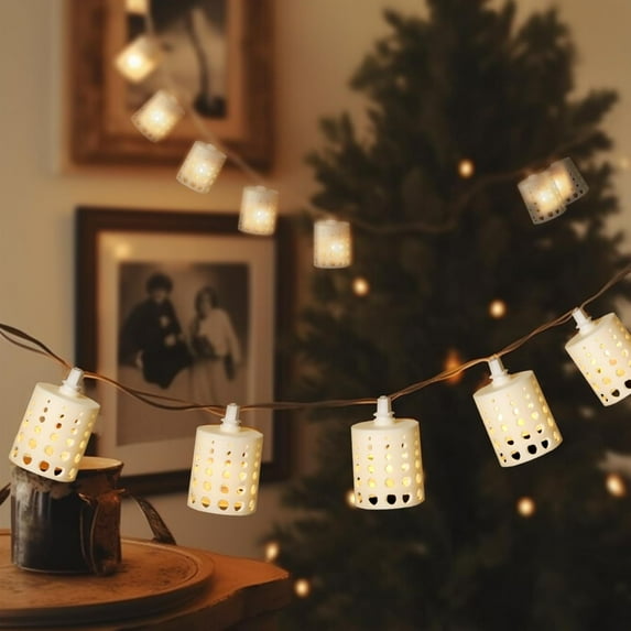 Lantern String Lights with 10 Clear G40 Bulbs and Star Plastic Lamp Shades, Indoor Outdoor String Lights for Patio Yard Christmas Decor