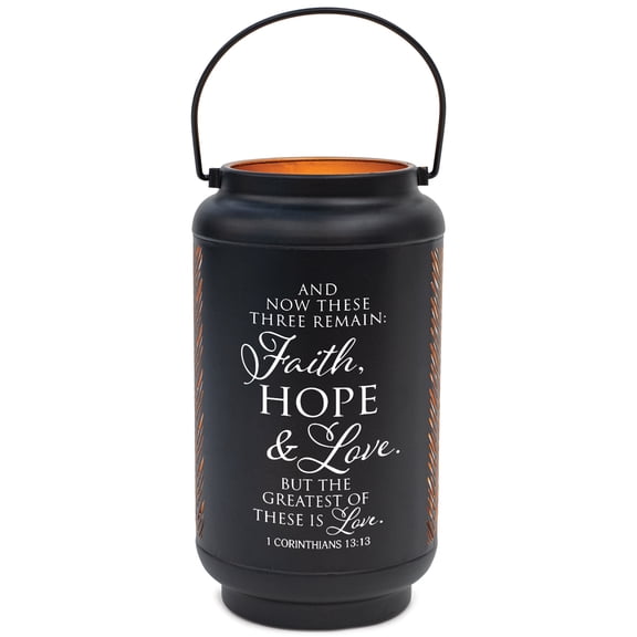 Elanze Designs Faith Hope and Love Scripture Black 8.7 x 5 Metal Die Cut Lantern