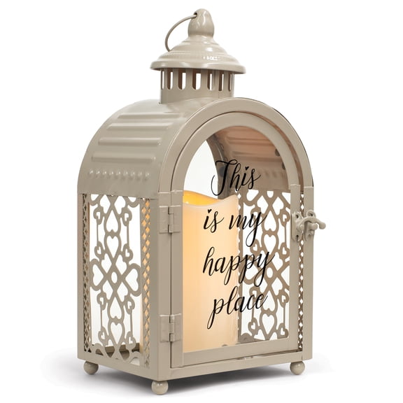 Elanze Designs This Is My Happy Place Grey 11 inch Metal Candle Lantern