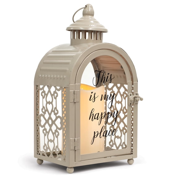 Elanze Designs This Is My Happy Place Grey 11 inch Metal Candle Lantern