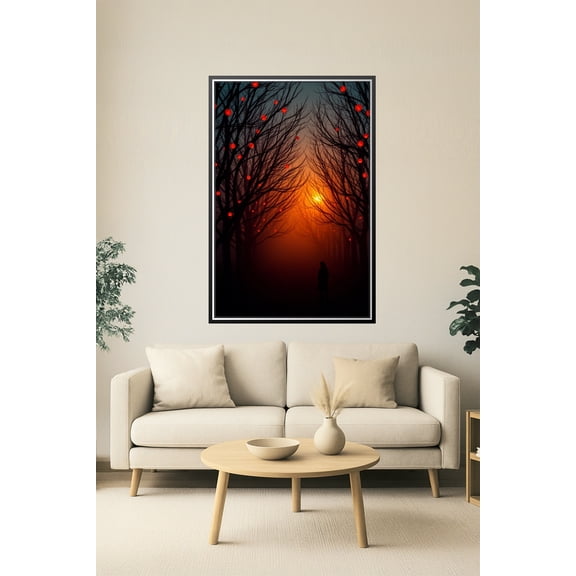 Lantern Twilight – Mystical Forest Path at Dusk Poster 【Photo Paper】