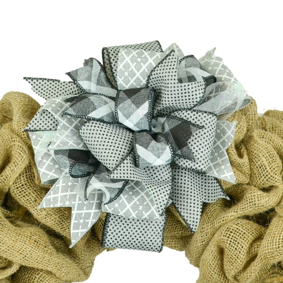 Lantern Wreath Bow - Burlap Wreath Embellishment for Making Your Own - Layered Full Handmade Farmhouse Already Made (Everyday (Grey/Black), One Bow)