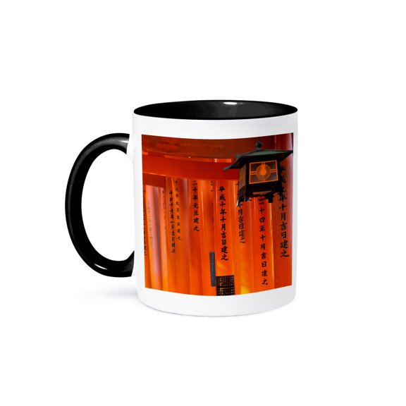 3dRose, Lantern hangs in Senbon Torii, Fushimi Inari Shrine, Kyoto, Japan, 15oz Two-Tone Black Mug